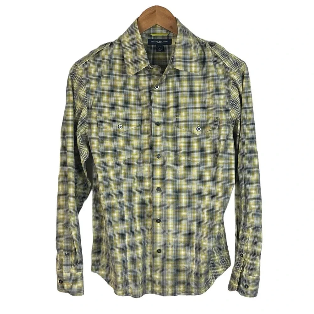 BF1491 Men’s Banana Republic SLIM Fit Military Epaulette Button Down Shirt S